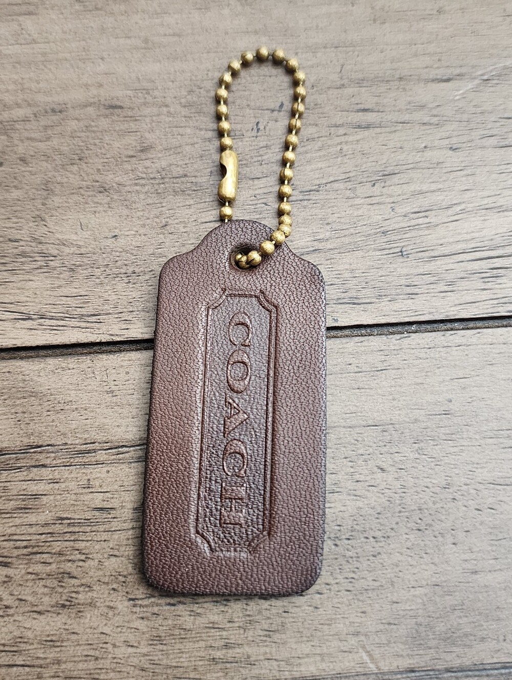 COACH Brown Leather Vintage Hang Tag with Brass Ball Chain